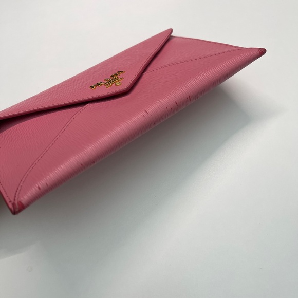 PRADA pink leather Saffiano metal Vitello Move envelope wallet clutch bag - Picture 12 of 16